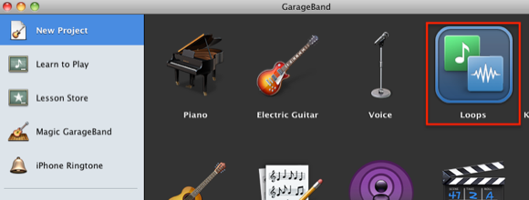 Панель лупов GarageBand в окне проекта