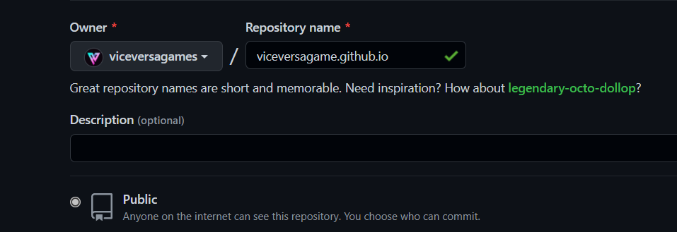 Пример репозитория пользовательской страницы (viceversagames.github.io)