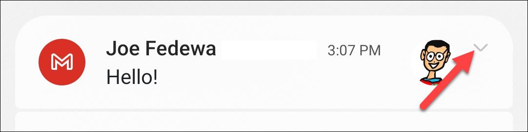Нажмите стрелку вниз, чтобы развернуть уведомление.