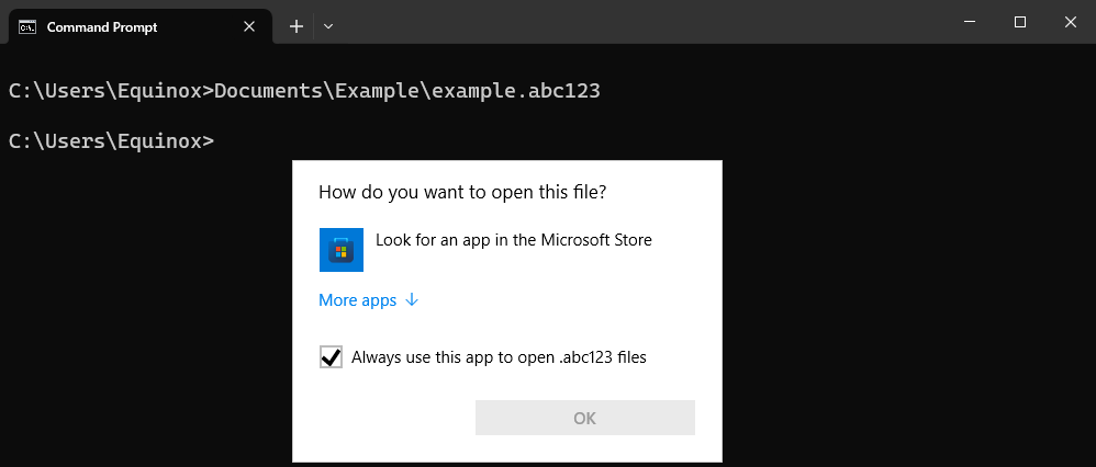Открытие файла с неизвестным форматом с явным указанием программы. 