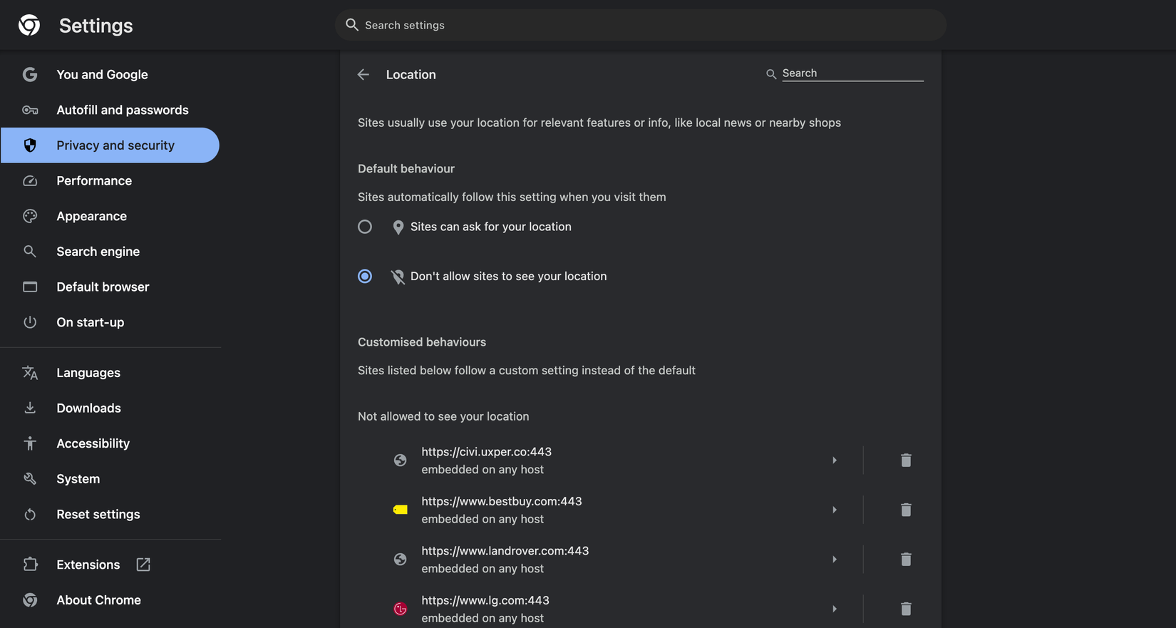 Геолокация отключена в Chrome