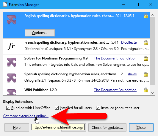 Ссылка для загрузки дополнительных расширений