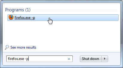 Запуск диспетчера профилей Firefox