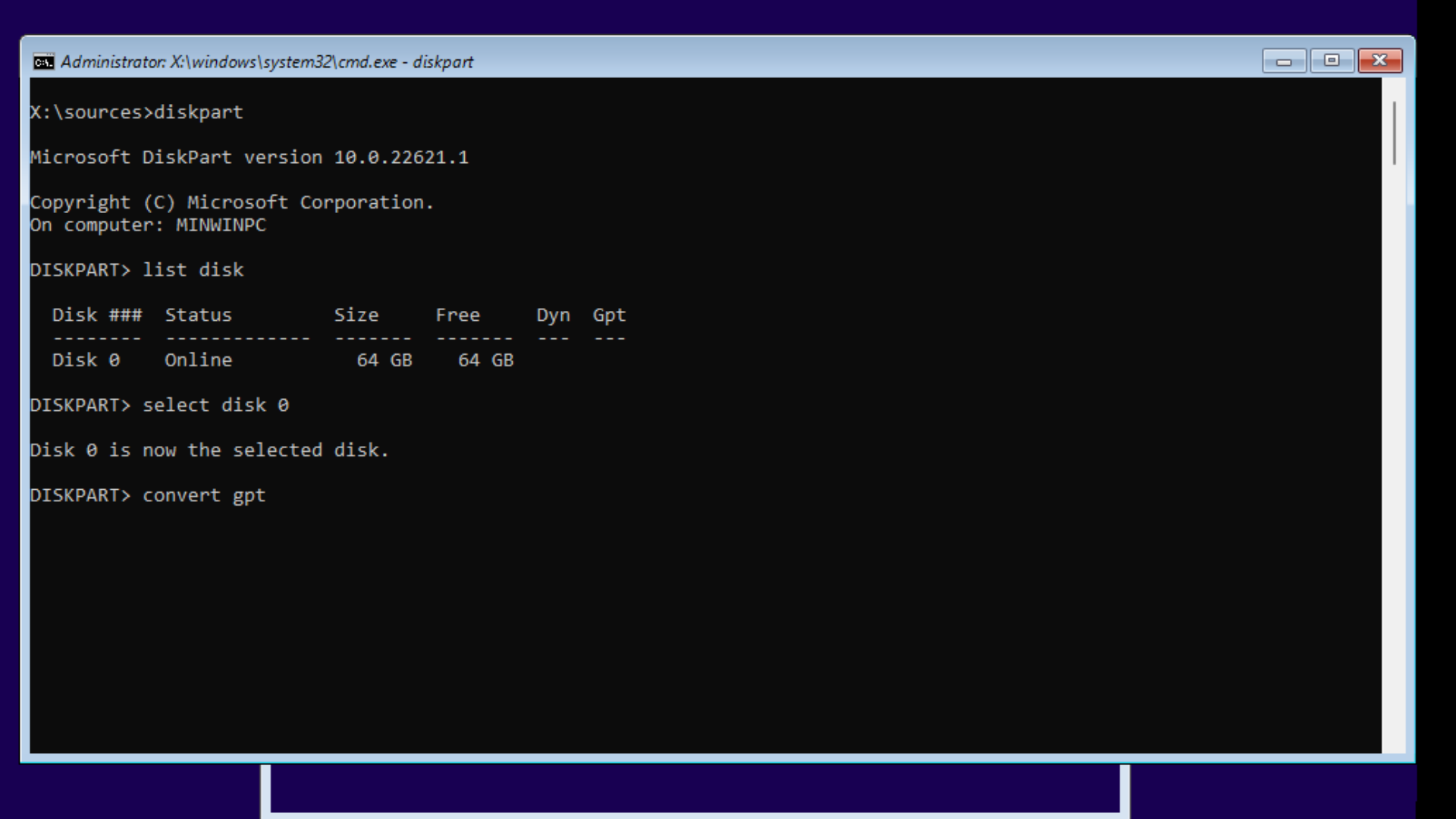 конвертация MBR в GPT с помощью diskpart при установке Windows