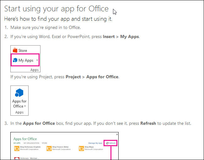 Кнопка My Apps на вкладке Вставка в Word