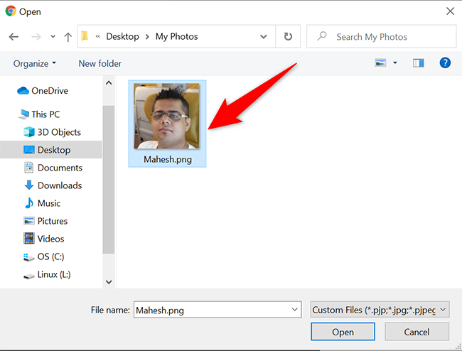 Окно выбора файла в операционной системе