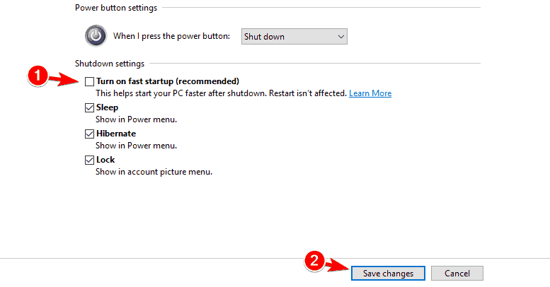 Отключение быстрого запуска