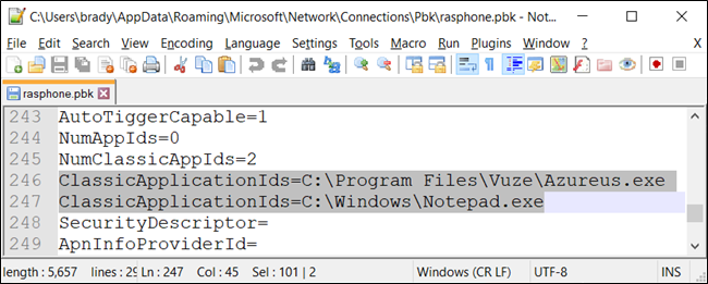 Пример ClassicApplicationIds в текстовом редакторе
