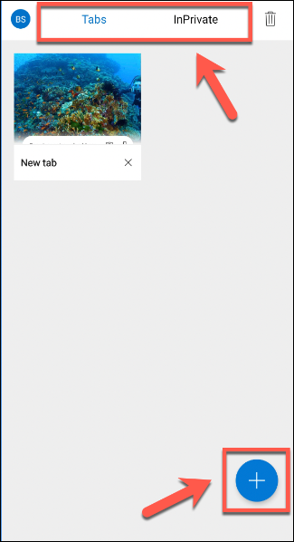 Создание новой вкладки и режим InPrivate в Microsoft Edge на Android