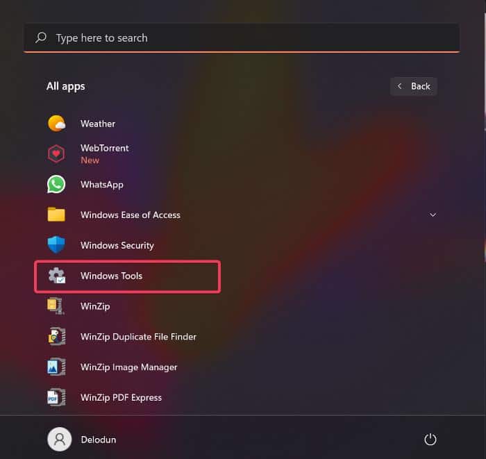 Acceso a Herramientas de Windows en el menú Inicio