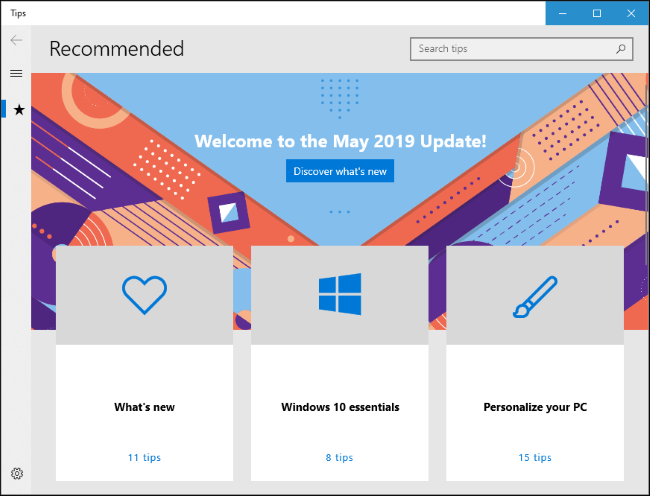 Приложение Советы в Windows 10 с подсказками