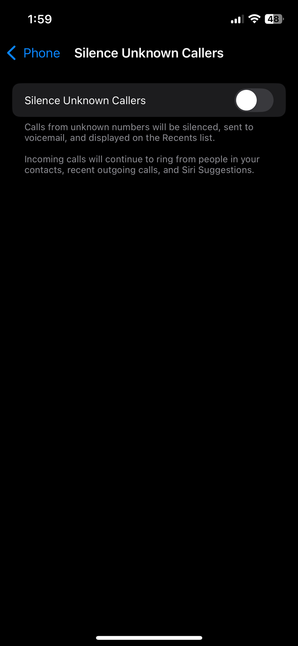 Опция Отключать неизвестных абонентов в настройках iPhone