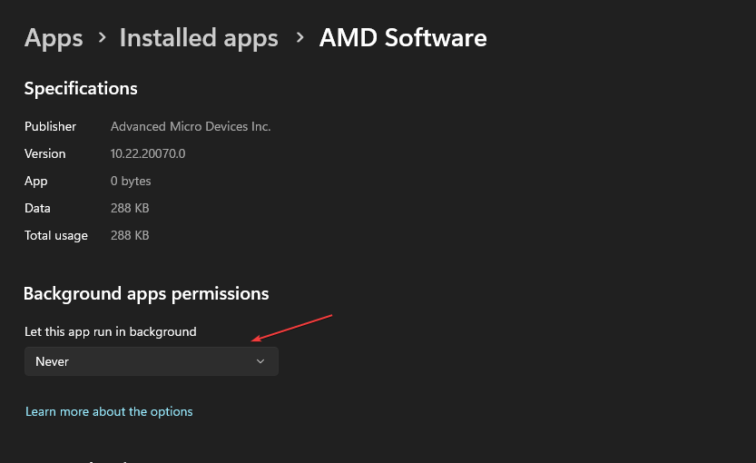 скриншот: настройка фоновых разрешений приложения