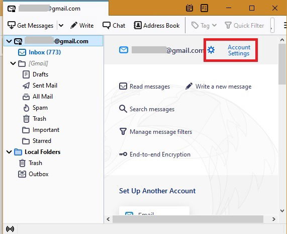 Thunderbird: Настройки учётной записи
