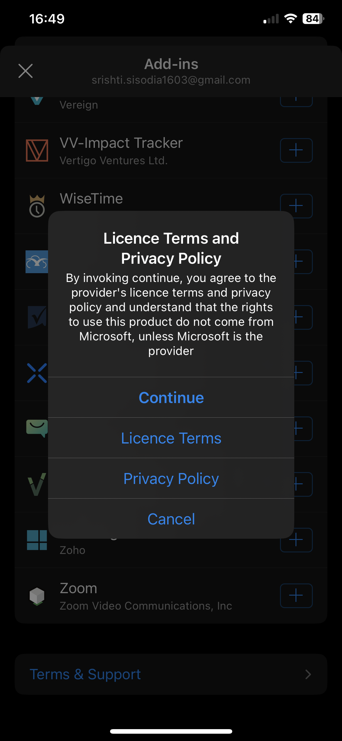 Continue zoom plugin for outlook