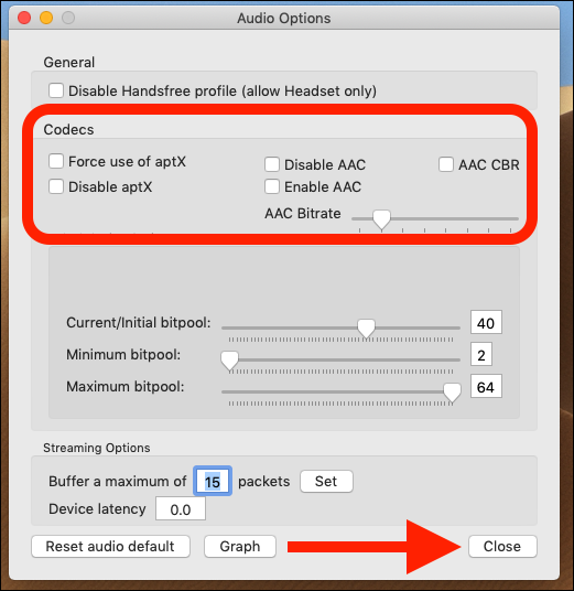 Установите Enable aptX и Enable AAC, снимите Disable