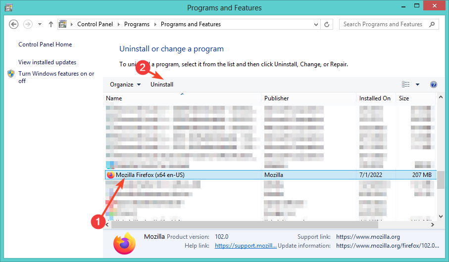 Процесс удаления Mozilla Firefox
