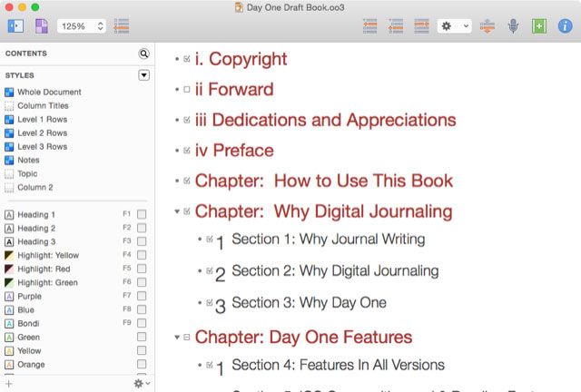 OmniOutliner для планирования структуры