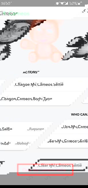 Cameos Selfie Snapchat Android Delete