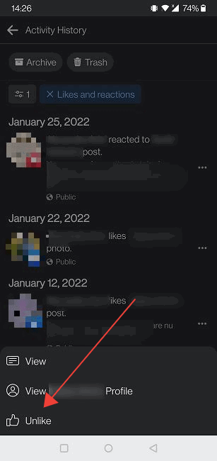 Delete Facebook Comments Mobile Activity Log Unlike