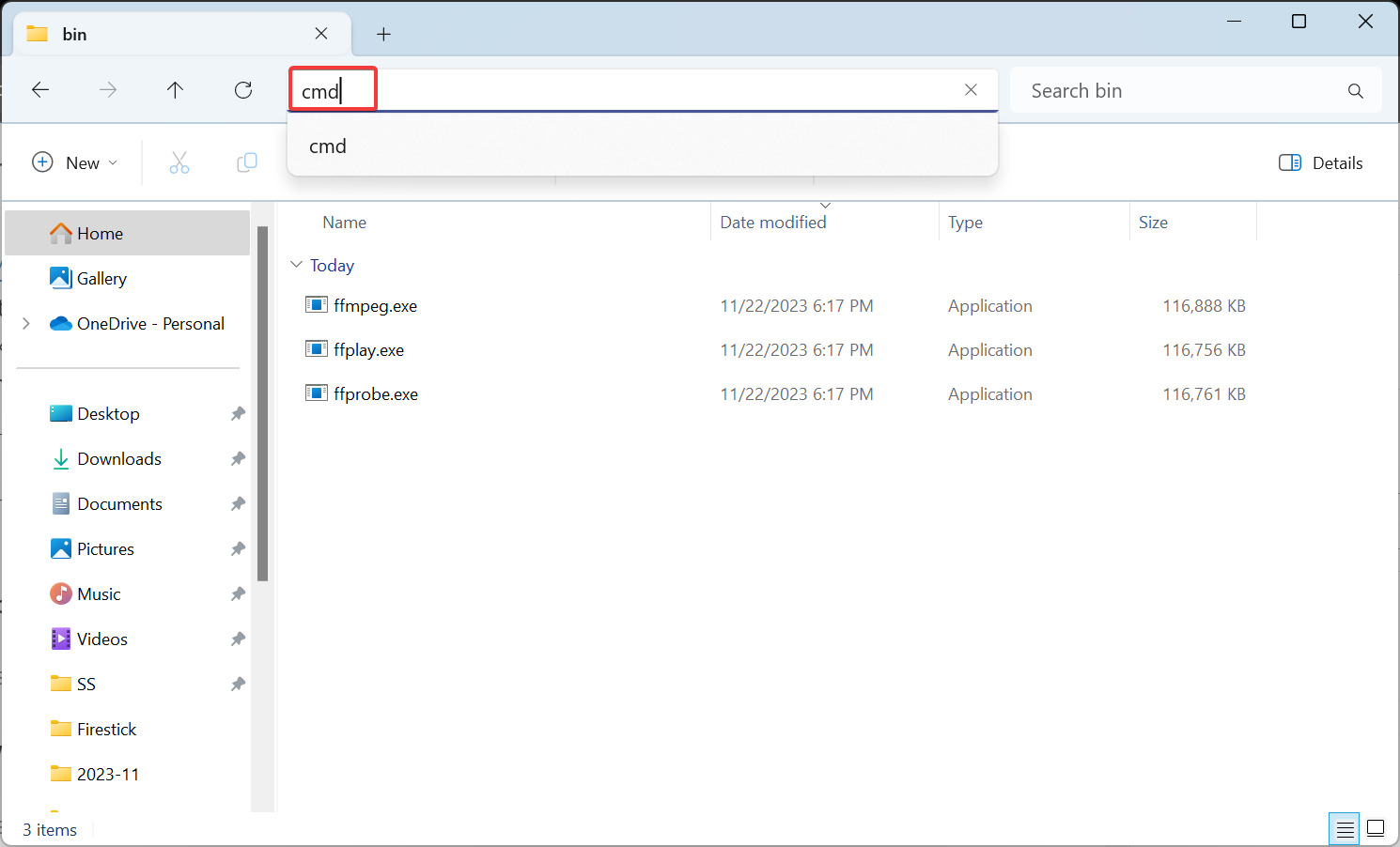 Командная строка запущена из адресной строки Проводника
