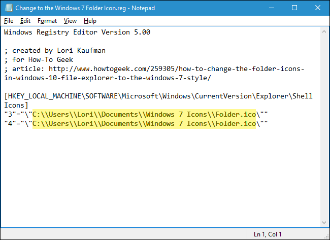 Пример .reg-файла для установки Windows 7 значка