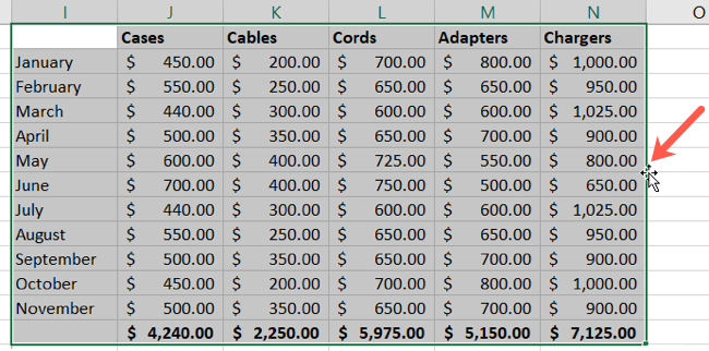 Выделите ячейки и поместите курсор на край для перетаскивания