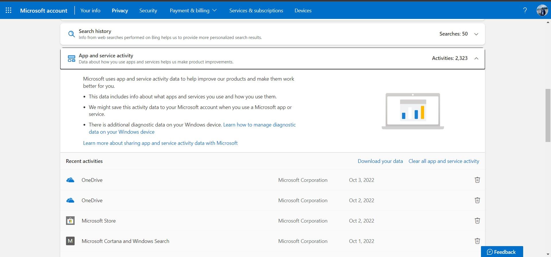 Clear Microsoft cloud data