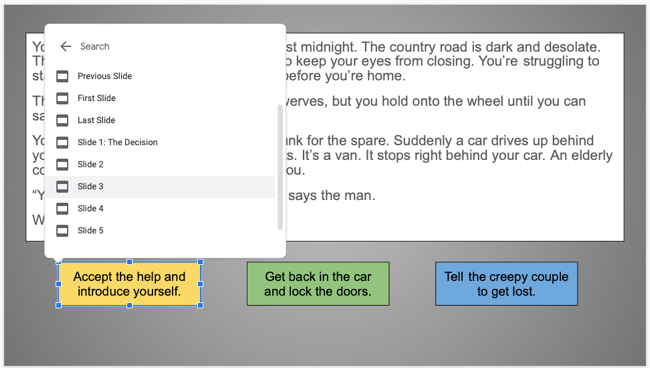 Выбор конкретного слайда для ссылки
