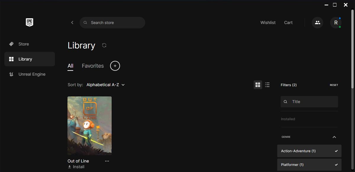 Сброс фильтров в библиотеке Epic Games