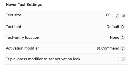 Настройки шрифта для Hover Text