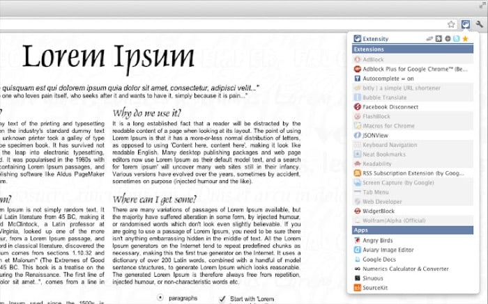 Попап Extensify для быстрого управления