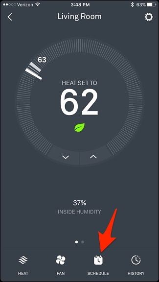 Выбор меню Schedule в приложении