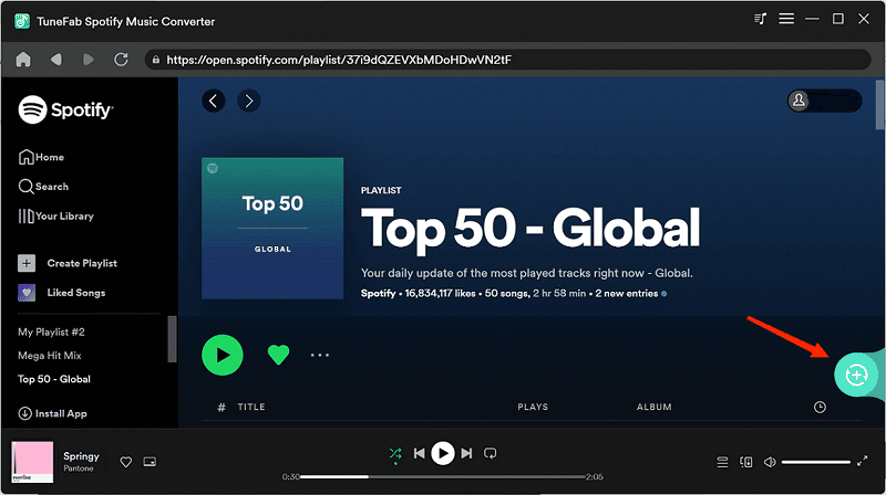 Выбор плейлиста Spotify для конвертации в TuneFab