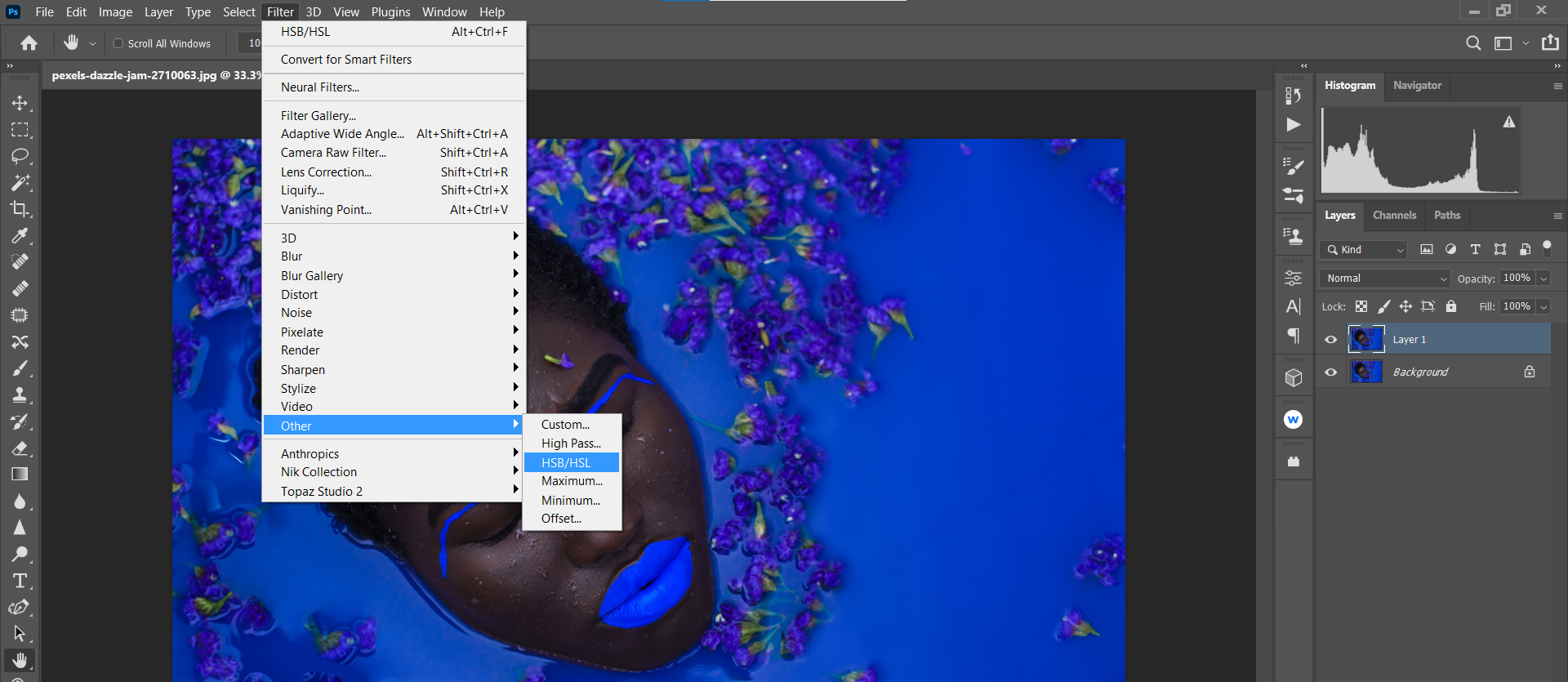 Перейти в Filter Other HSB/HSL