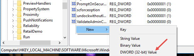Создание нового DWORD в реестре