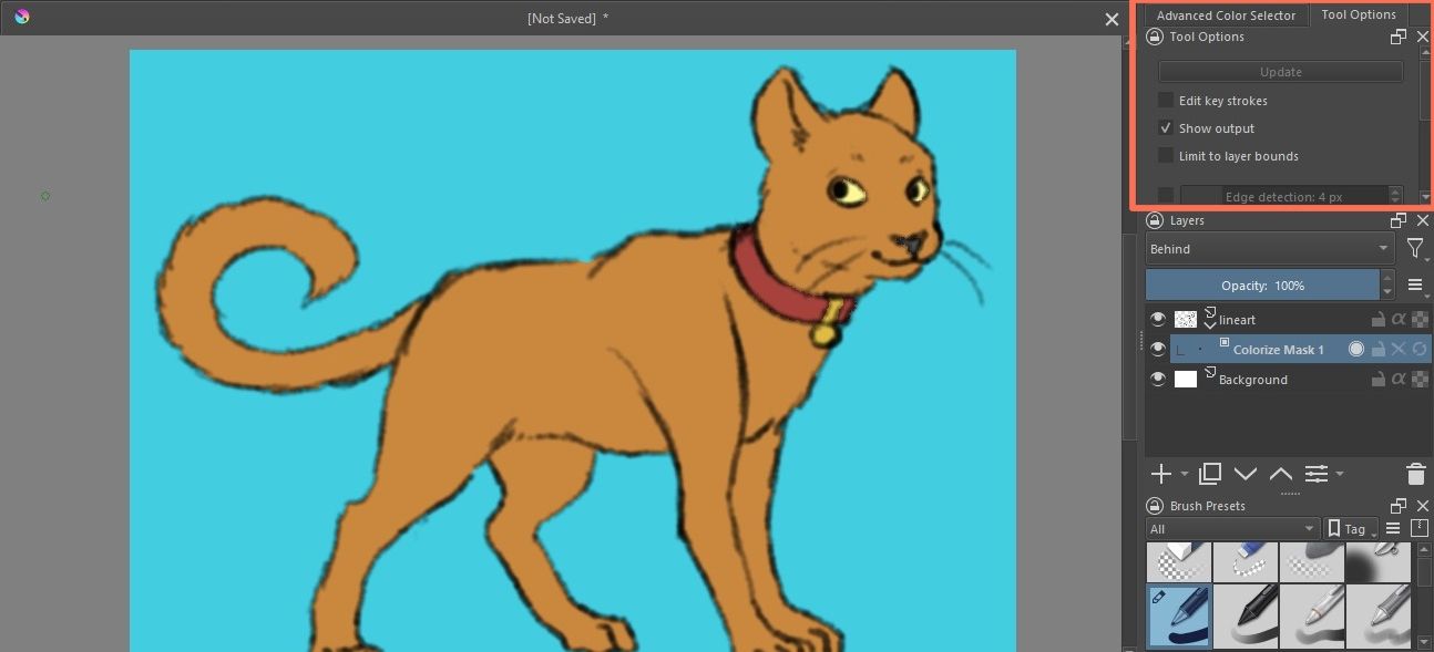 настройка и обновление colorize mask в krita