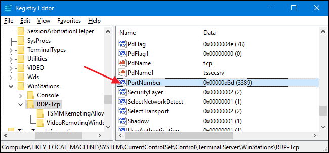 Изменение значения PortNumber в реестре