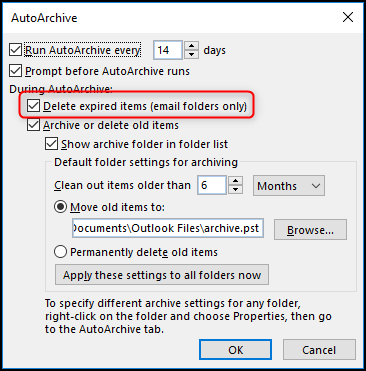 12 AutoArchive Settings