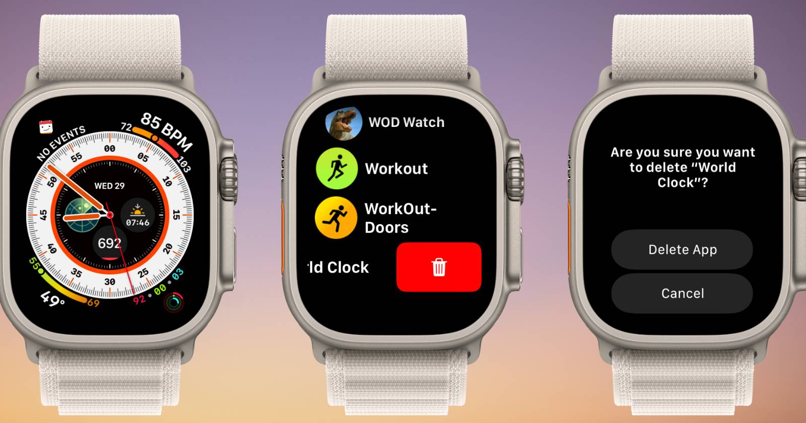 Apple Watch: экран списка приложений для удаления