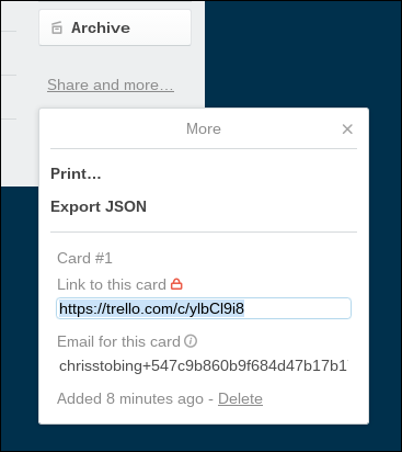 Опция шаринга карточки и копирования ссылки