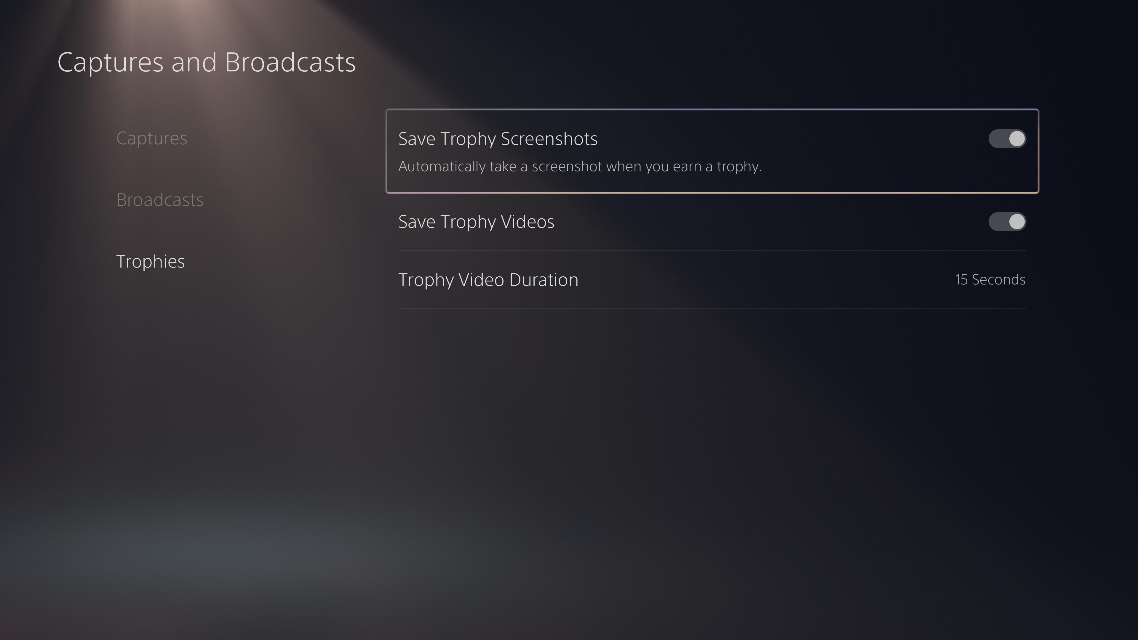 Опции записи при получении трофеев на PS5