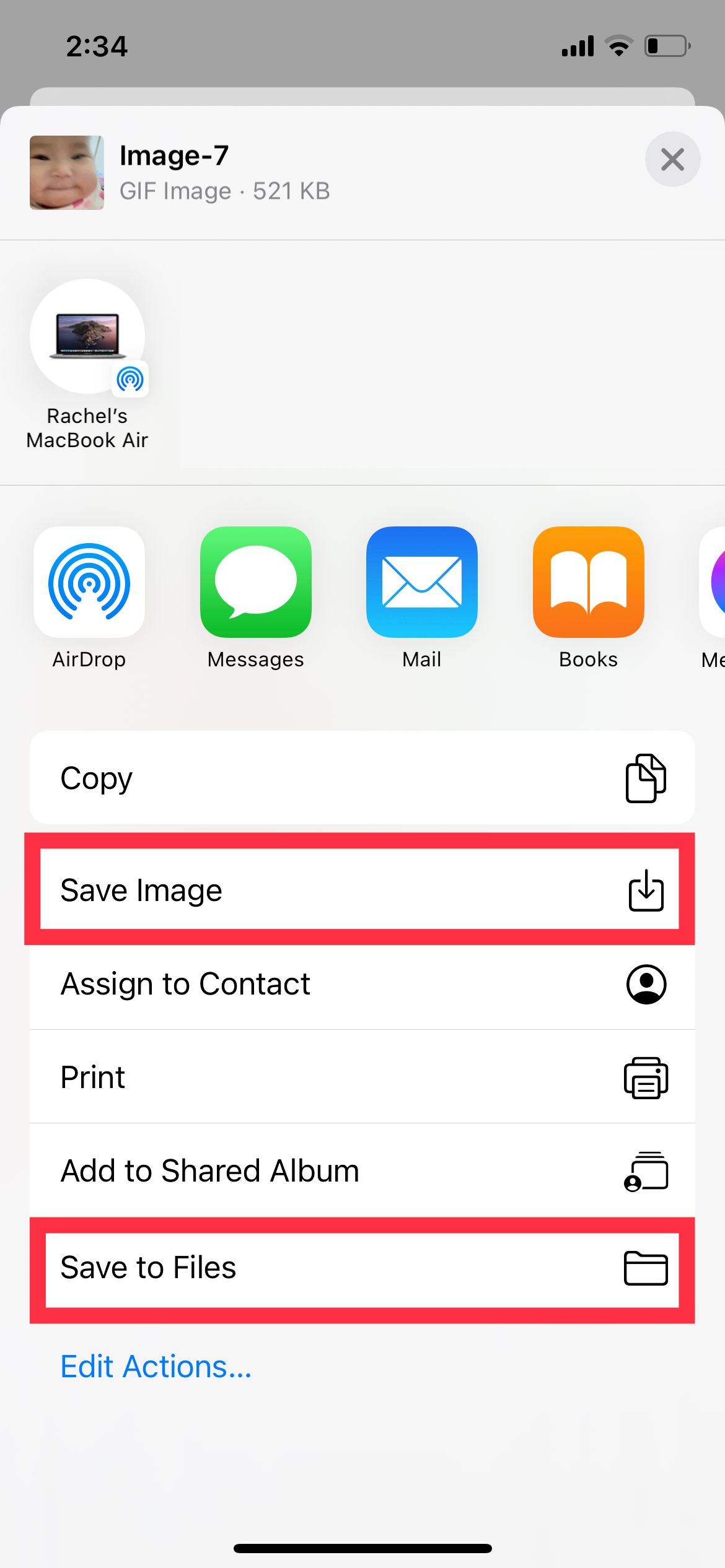 Options for Saving GIF on Shortcuts