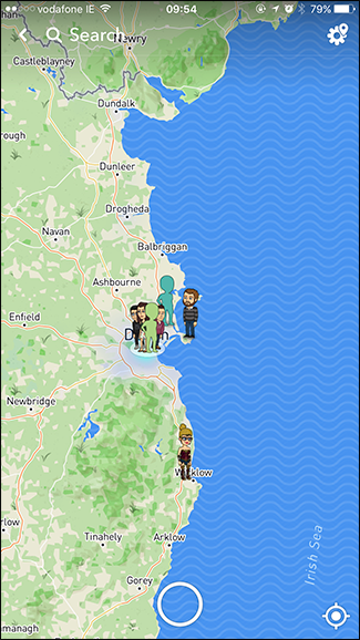 Крупный план Snap Map с отметкой точного местоположения пользователя
