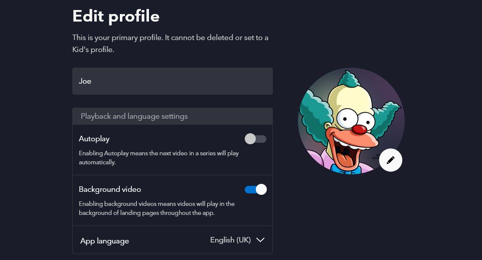 Редактирование профиля Disney+