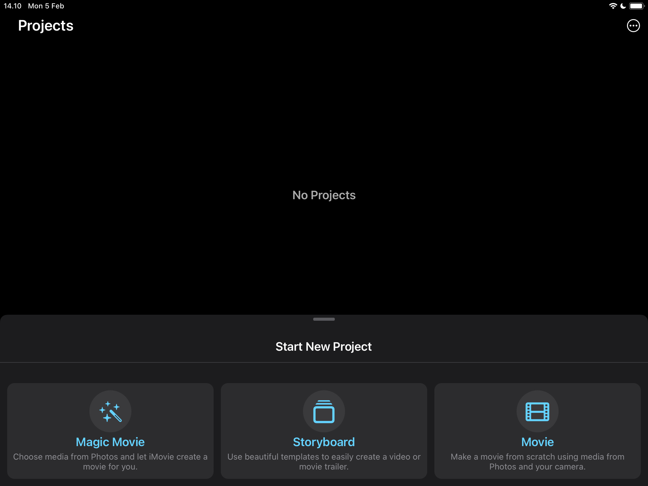 Выберите опцию Movie после открытия приложения iMovie
