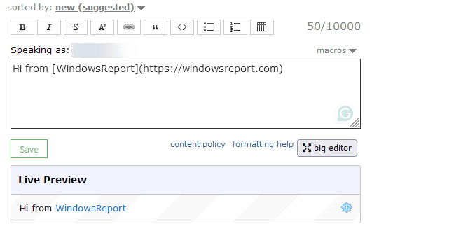 Предпросмотр комментария в RES