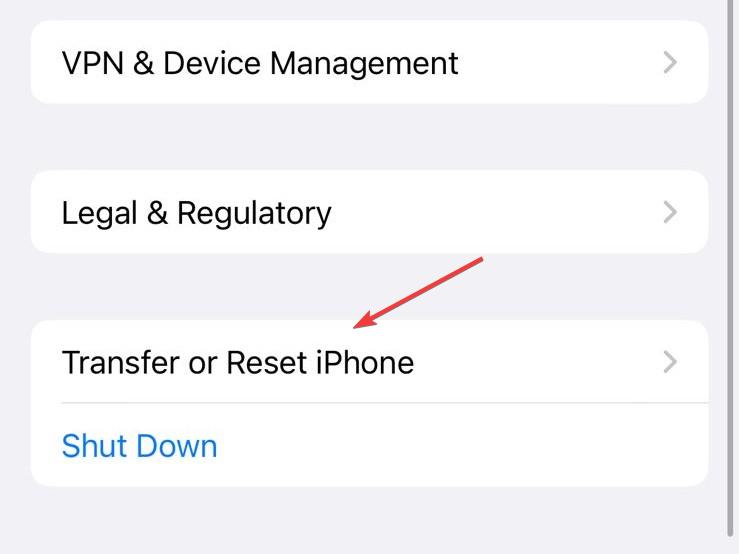 Пункт 'Перенос или сброс iPhone'
