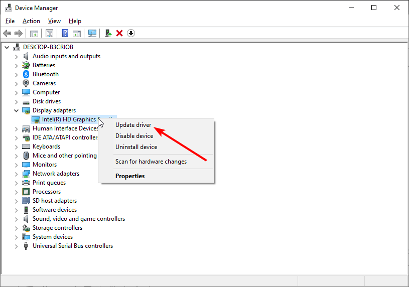 Обновление драйвера в Диспетчере устройств