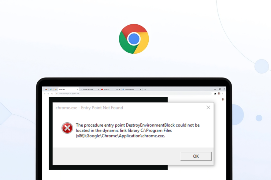 Chrome.exe: Entry Point Not Found — исправление